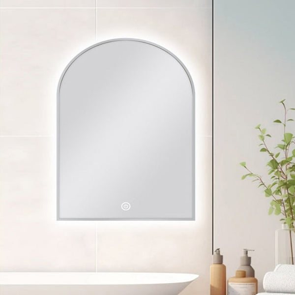 Aqua Perla - Carysil Arch 3 Color Lighting Brushed Nickel Framed LED Mirror Touch Sensor Switch Defogger Pad 600*900mm