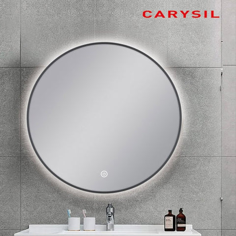 Carysil Round 3 Color Lighting Gun Metal Grey Framed LED Mirror Touch Sensor Switch Defogger Pad 750mm