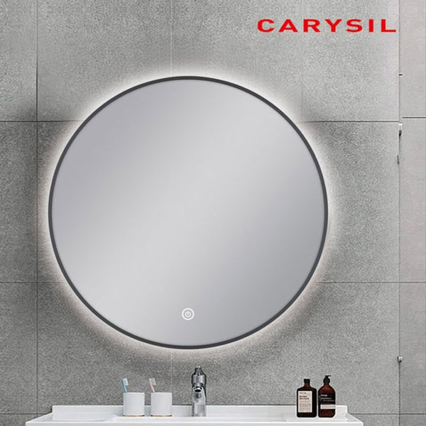 Aqua Perla - Carysil Round 3 Color Lighting Gun Metal Grey Framed LED Mirror Touch Sensor Switch Defogger Pad 750mm