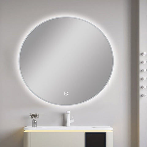 Carysil Round 3 Color Lighting Brushed Nickel Framed LED Mirror Touch Sensor Switch Defogger Pad 750mm