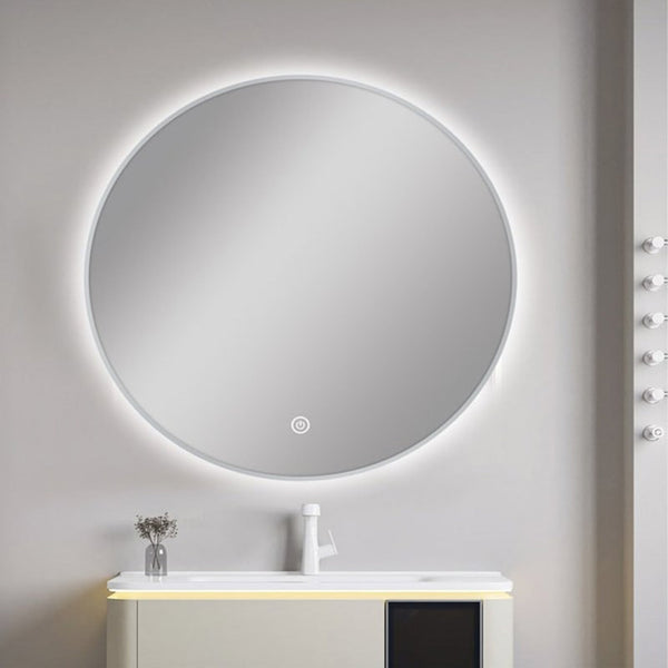 Aqua Perla - Carysil Round 3 Color Lighting Brushed Nickel Framed LED Mirror Touch Sensor Switch Defogger Pad 750mm