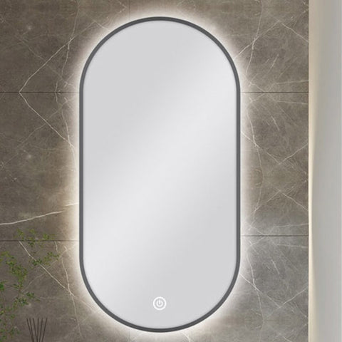 Carysil Oval 3 Color Lighting Gun Metal Grey Framed Backlit LED Mirror Touch Sensor Switch Defogger Pad 450*900mm