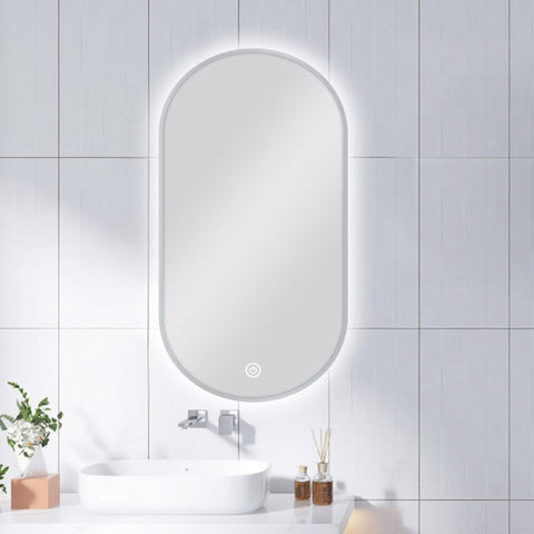 Carysil Oval 3 Color Lighting Brushed Nickel Framed Backlit LED Mirror Touch Sensor Switch Defogger Pad 450*900mm