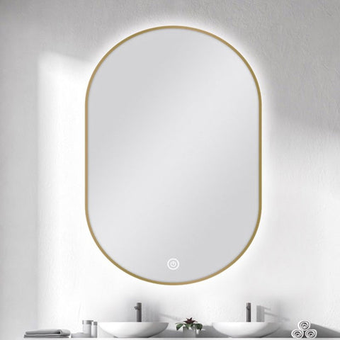 Carysil Oval 3 Color Lighting Gold Framed Backlit LED Mirror Touch Sensor Switch Defogger Pad 600*900mm