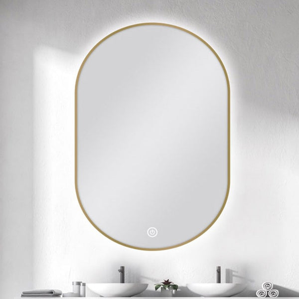 Aqua Perla - Carysil Oval 3 Color Lighting Gold Framed Backlit LED Mirror Touch Sensor Switch Defogger Pad 600*900mm