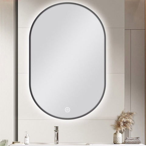 Carysil Oval 3 Color Lighting Gun Metal Grey Framed Backlit LED Mirror Touch Sensor Switch Defogger Pad 600*900mm