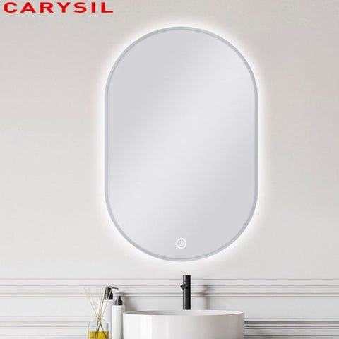Carysil Oval 3 Color Lighting Brushed Nickel Framed Backlit LED Mirror Touch Sensor Switch Defogger Pad 600*900mm