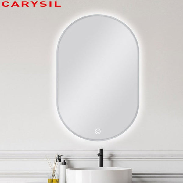 Aqua Perla - Carysil Oval 3 Color Lighting Brushed Nickel Framed Backlit LED Mirror Touch Sensor Switch Defogger Pad 600*900mm