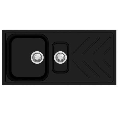 Aqua Perla - Black Carysil Granite 1 & 1/4 Bowl Kitchen Sink 1000X500mm