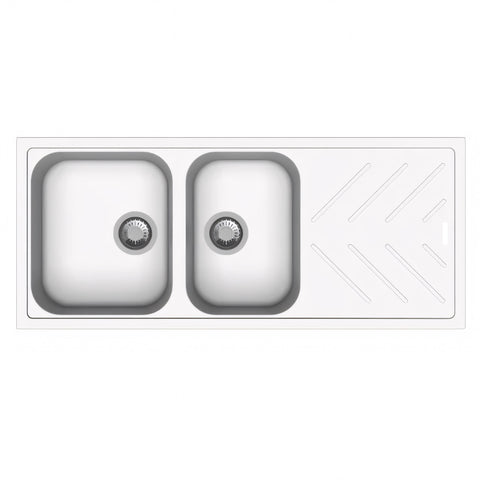 White Carysil New Beethoven D200 Granite 1 and 3/4 Bowl with Drain Board Stone Kitchen Sink 1160*500mm