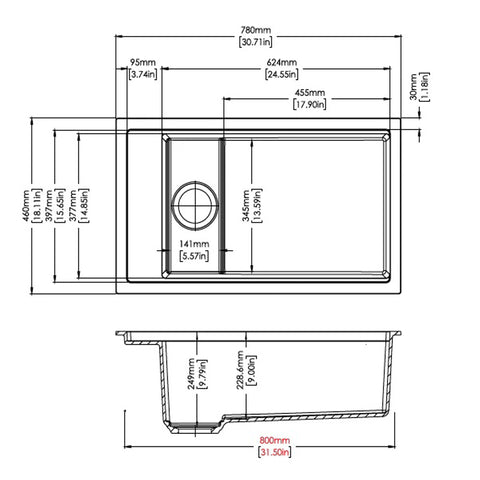 Aqua Perla- Granite Sink With Protection Grid and Colander 2 Finishes