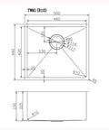 Chrome Stainless Steel Single Bowl Kitchen Sink 500x440x230mm dimensions