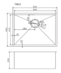 Chrome Stainless Steel Single Bowl Kitchen Sink 600x450x230mm dimensions