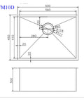 Chrome Stainless Steel Single Bowl Kitchen Sink 600x450x300mm dimensions