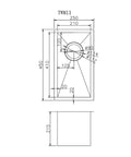 Chrome Stainless Steel Single Bowl Kitchen Sink 250x450x215mm dimensions