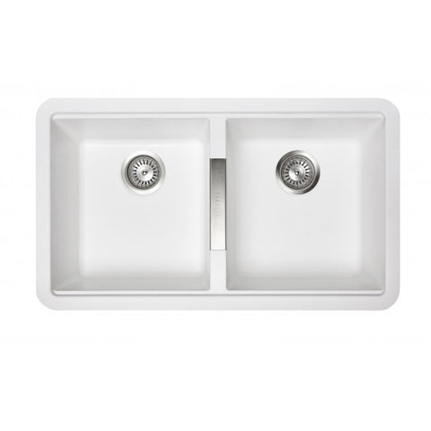 White Carysil CG2B3322 Double Bowl Stone Kitchen Sink 824*481*241mm