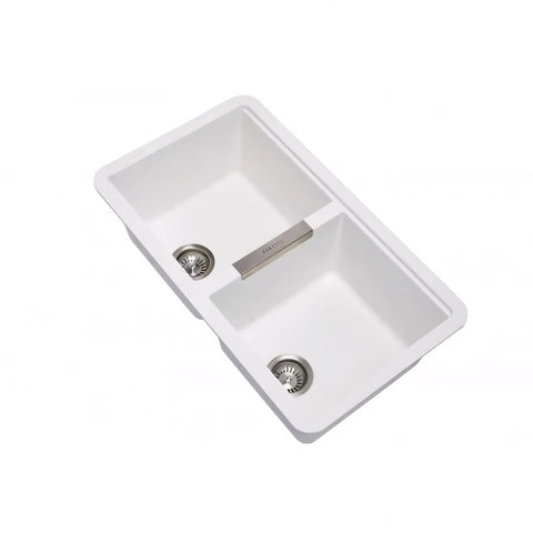 White Carysil CG2B3322 Double Bowl Stone Kitchen Sink 824*481*241mm