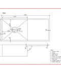 Chrome Stainless Steel Single Bowl Kitchen Sink 960x450x230mm dimensions