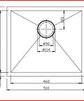 Chrome Stainless Steel Single Bowl Kitchen Sink 510x450x230mm dimensions