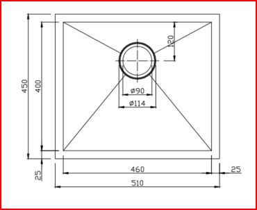 Chrome Stainless Steel Single Bowl Kitchen Sink 510x450x230mm dimensions