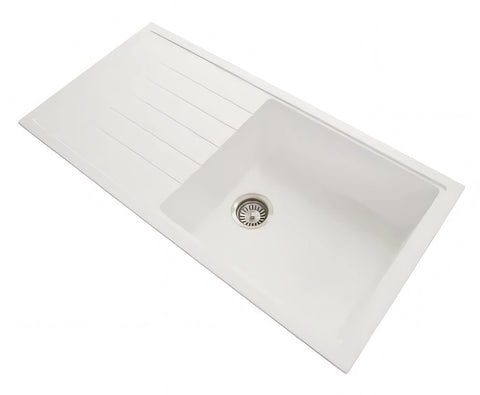 White Carysil Granite Single Bowl Kitchen Sink 1000x500mm