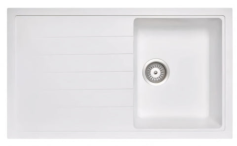 White Carysil Granite Single Bowl Kitchen Sink 860x500mm