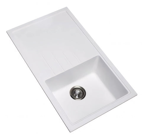 Aqua Perla - White Carysil Granite Single Bowl Kitchen Sink 860x500mm