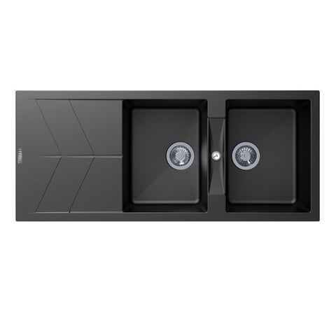Black Carysil Granite Double Bowl Kitchen Sink 1150x500mm