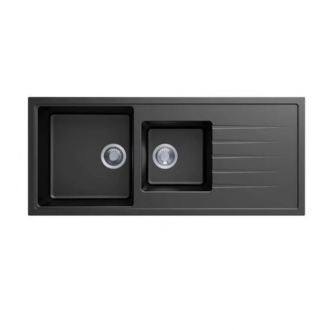 Black Carysil Granite 1 & 1/2 Bowl Kitchen Sink 1160x500mm