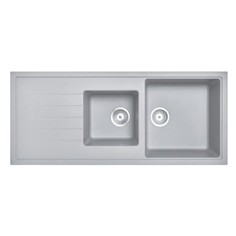 Concrete Grey Carysil Granite 1 & 1/2 Bowl Kitchen Sink 1160x500mm