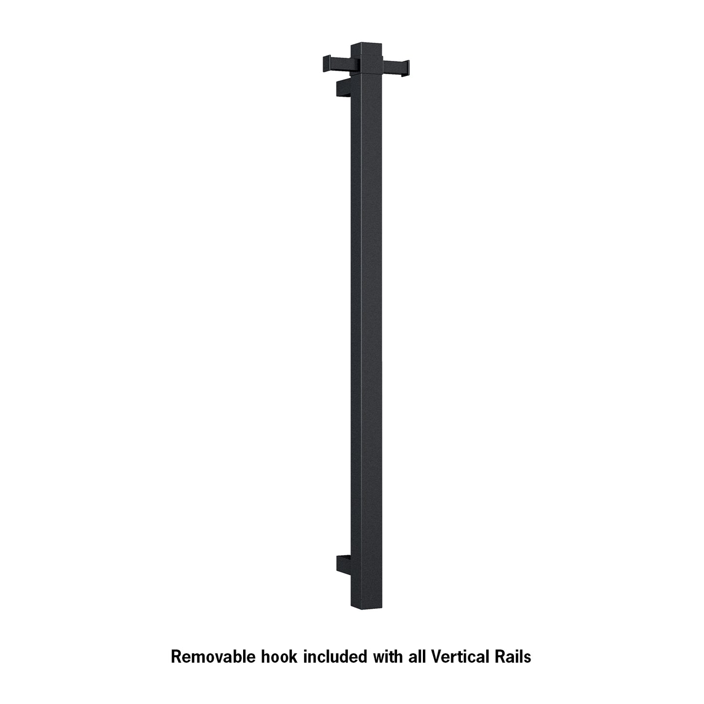 VS900SHB Matt Black Square Vertical Single Bar Heated Towel Rail W142xH900xD100mm