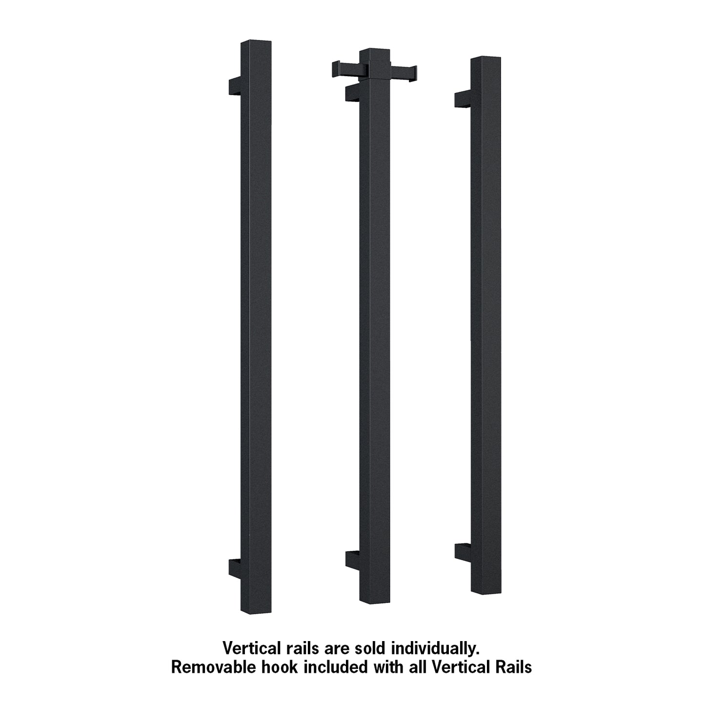 VS900SHB Matt Black Square Vertical Single Bar Heated Towel Rail W142xH900xD100mm