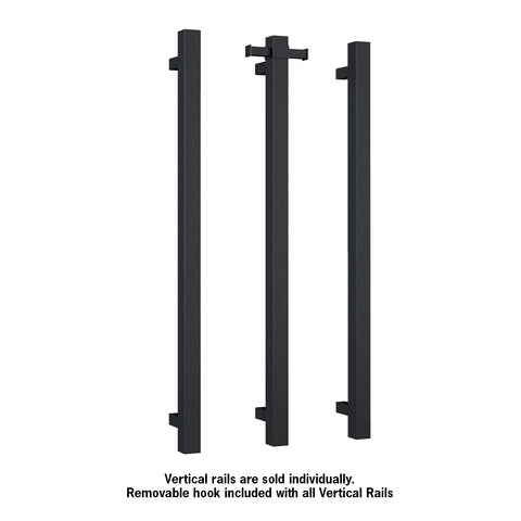 Thermogroup -  Matte Black Square Vertical Single Bar Heated Towel Rail W142xH900xD100mm