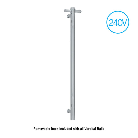 Thermogroup - Polished Stainless Steel Round 240Volt Vertical Single Heated Towel Rail W142xH900xD100mm