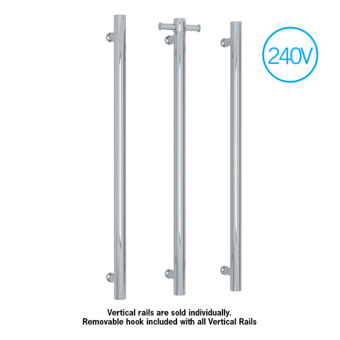 Thermogroup - Polished Stainless Steel Round 240Volt Vertical Single Heated Towel Rail W142xH900xD100mm