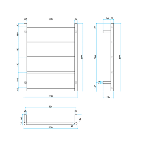 Thermogroup - Round Ladder Heated Towel Rail W630xH800xD122mm