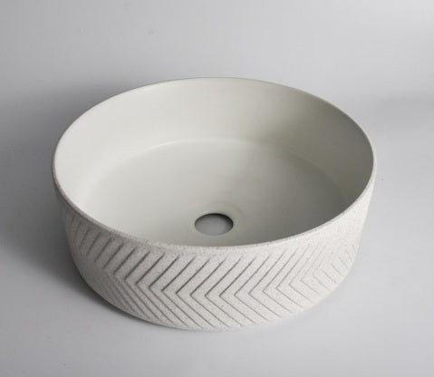 Aqua Perla - Above Counter Round Textured Exterior Basin Matte White