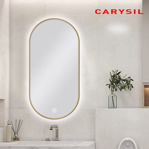 Carysil Oval 3 Color Lighting Gold Framed Backlit LED Mirror Touch Sensor Switch Defogger Pad 450*900mm