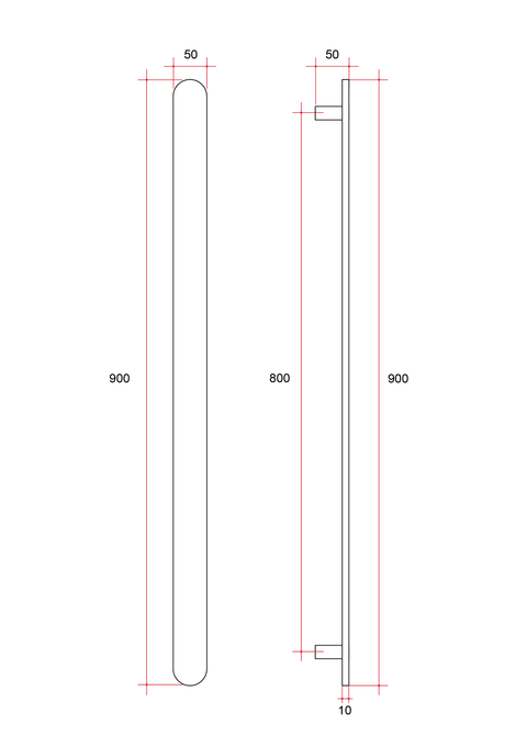 Thermogroup - Flat Pill 12V Vertical Single Heated Towel Rail Polished Stainless Steel W50xH900xD50mm
