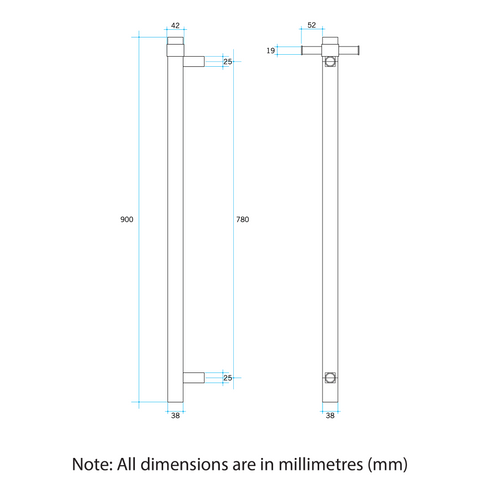 Thermogroup -  Brushed Brass Round Vertical Single Heated Towel Rail W142xH900xD100mm