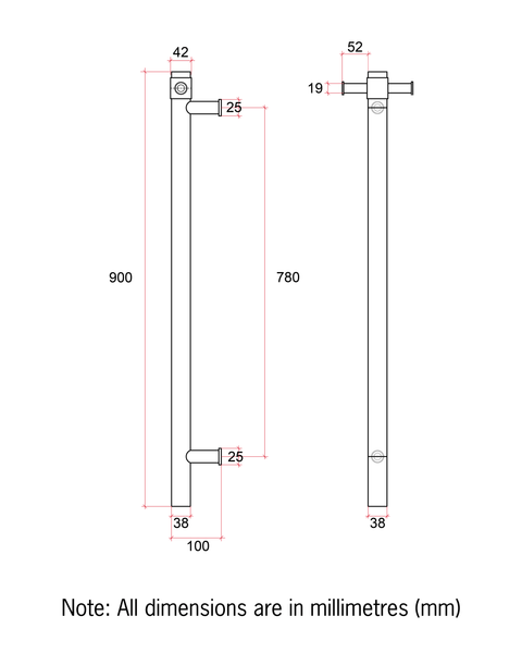 Thermogroup - Brushed Brass Round Vertical Single Heated Towel Rail W142xH900xD100mm