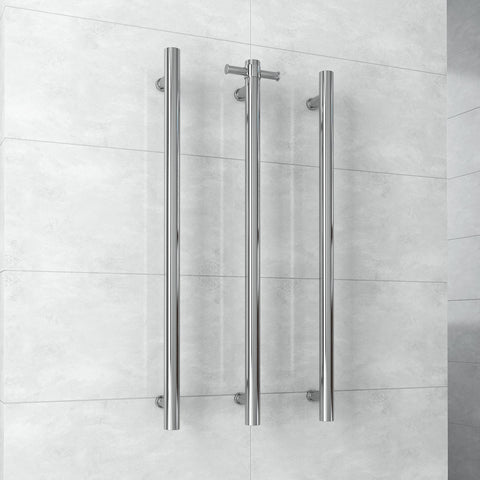 Thermogroup - Polished Stainless Steel Round 240Volt Vertical Single Heated Towel Rail W142xH900xD100mm