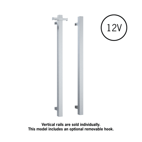 Thermogroup - Matte Black Square Vertical Single Bar Heated Towel Rail W142xH900xD100mm