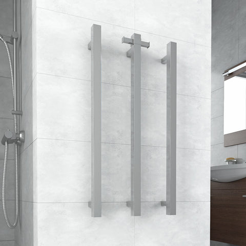 Thermogroup - Matte Black Square Vertical Single Bar Heated Towel Rail W142xH900xD100mm