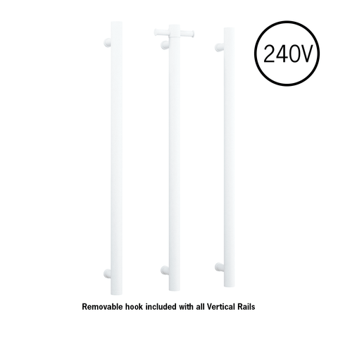 Thermogroup - Polished Stainless Steel Round 240Volt Vertical Single Heated Towel Rail W142xH900xD100mm
