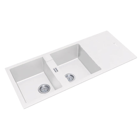White Granite Double Bowl Kitchen Sink 1160x500x200mm