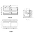 Aulic Ainsley 1200mm wall hung vanity dimensions diagram