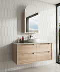 Aulic Ainsley 1200mm wall hung vanity styled in a bathroom