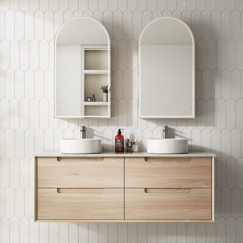 Aulic Ainsley 1500mm wall hung vanity shown in a finished bathroom