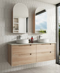 Aulic Ainsley 1500mm wall hung vanity styled in a bathroom